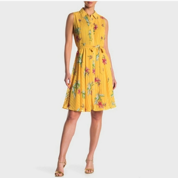 NWT Nanette Lepore Floral Pintuck Button Front Dress - Picture 1 of 11